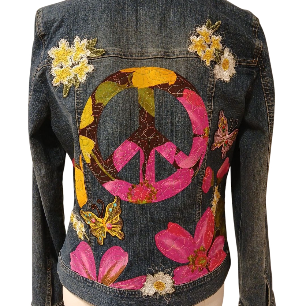 Upcycled Denim Jacket Boho Style Reworked - Picture 3 of 12